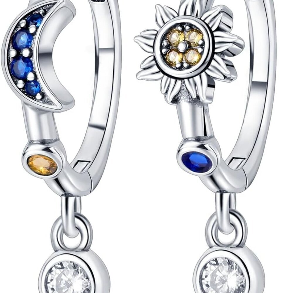 925 Sterling Silver Hoop Earrings Colorful Cubic Zirconia Jewelry Drop Earrings